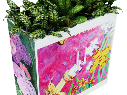Laminated art cabinet &amp; planter design