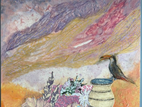 Mixed media art on textile board