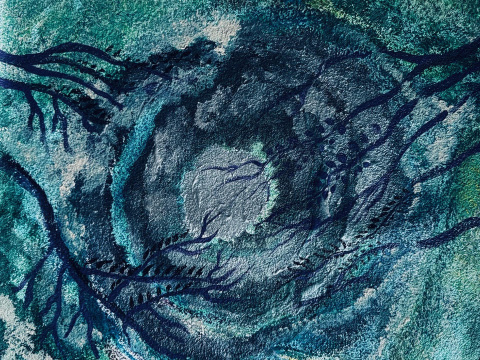 Hinoki  wood wall paper hand painted in mixed media art